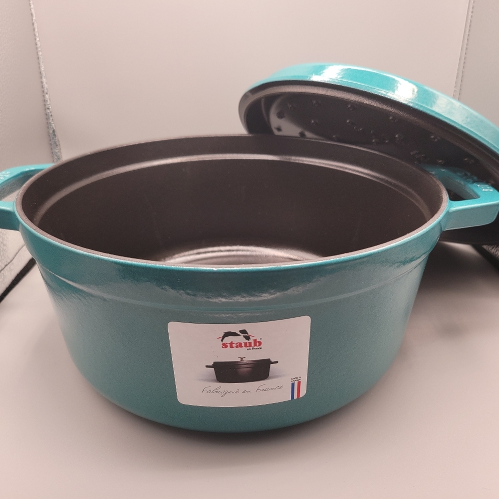 STAUB Cast Iron 4-qt Round Cocotte - Mint Green - Picture 3 of 5